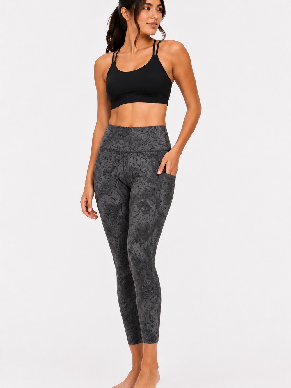 Athleta Ultimate Stash Pocket 7/8 Leggings Gray Print LP Petite